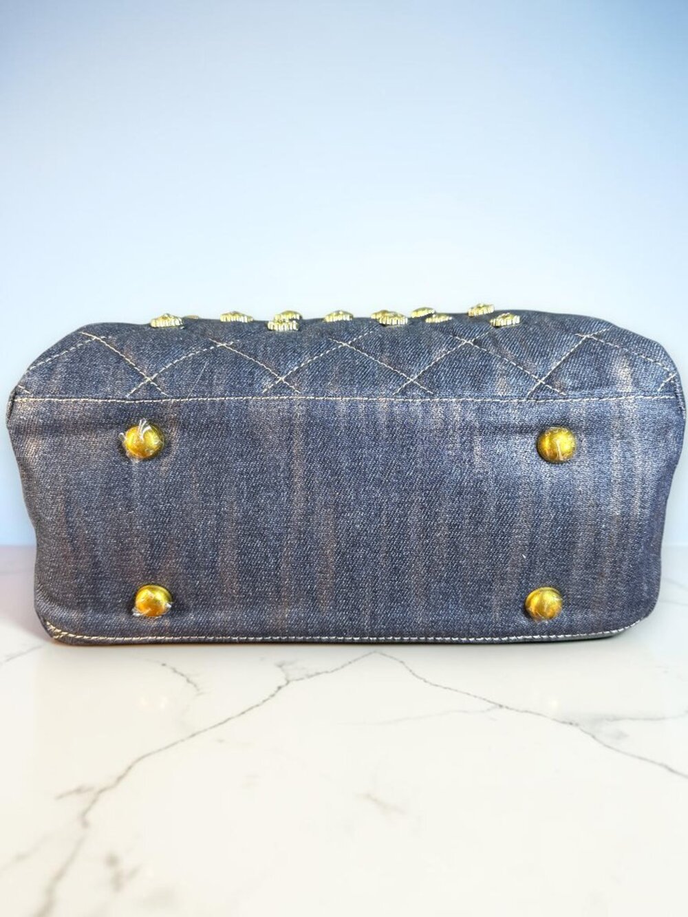 Sharif 1827 Legacy Rare Quilted Denim Rhinestone Satchel Crossbody Bag - Picture 8 of 14